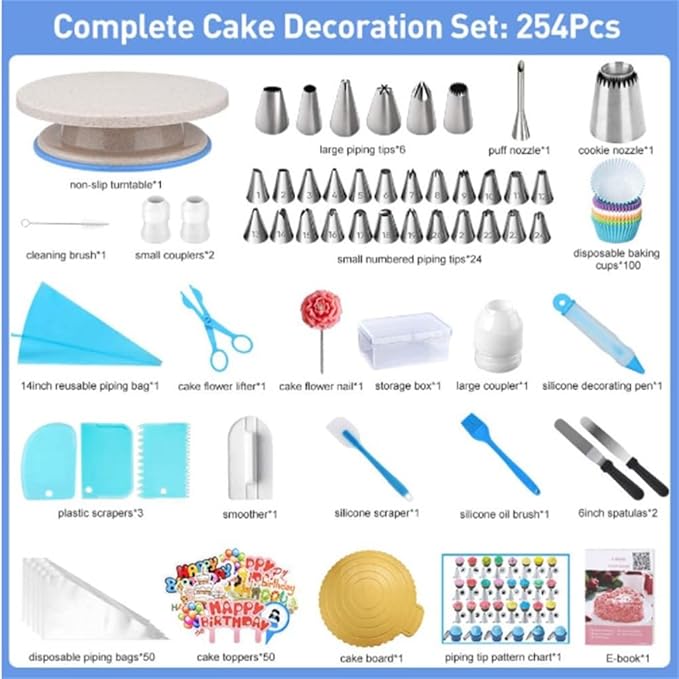 253 Piece Cake Turntable Set, Baking Tool Combination Cookies And Flower Mouth