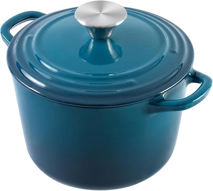 Dutch Oven Pot with Lid 1.8 qt Cast Iron Dutch Oven for Bread Baking DarkCyan Enameled Cast Iron Rice Pot with Handels