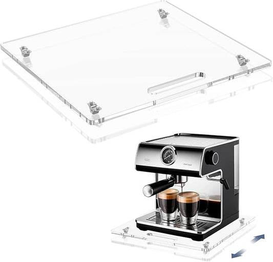Appliance Sliders with Rubber Wheels, 14" x 13" Acrylic Coffee Pot Slider Tray for Countertop Moving, Sliding Tray for Coffee Maker, Stand Mixer, Toaster & Heavy Kitchen Appliances (Clear)