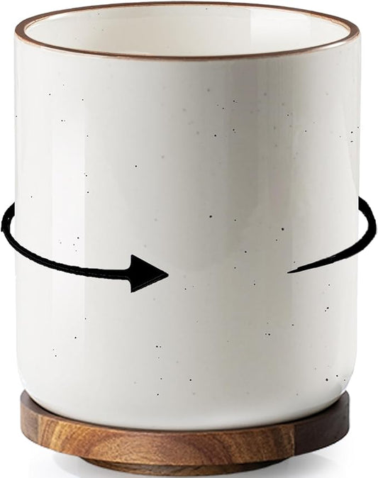 getstar Extra Large Rotating Utensil Holder for Kitchen Counter, 7.9" Ceramic Utensils Crocks Set for Countertop Large & Small Utensil Organizer for Spatula Farmhouse Kitchen Decor