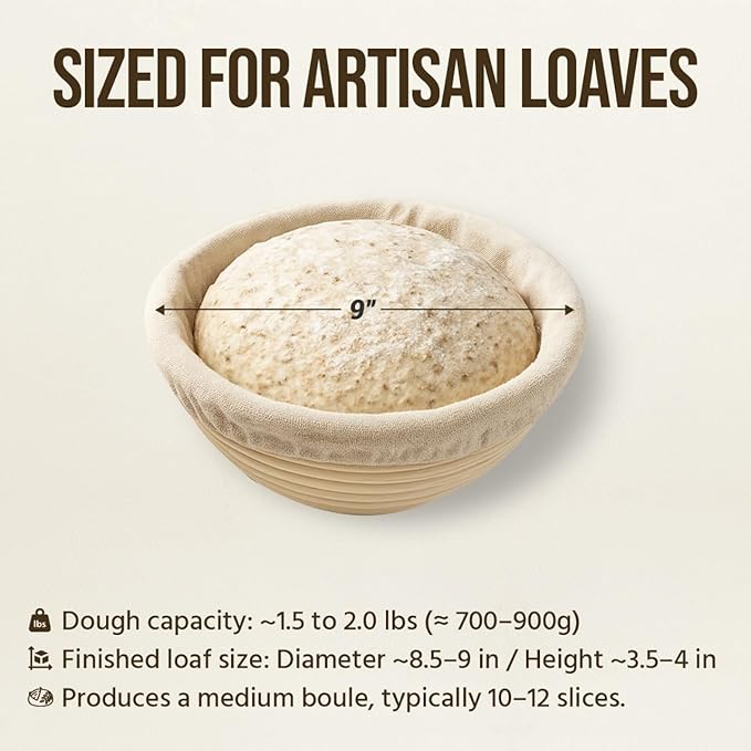 Banneton Bread Proofing Basket - Sourdough Bread Baking Supplies – Sourdough Starter Kit – Sourdough Proofing Basket Gift for Bakers - 2x Round Bread Baskets (9 Inch)