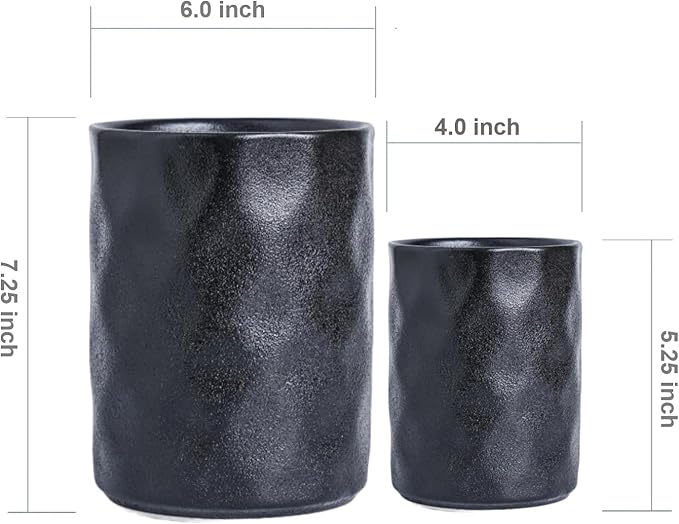 Utensil Holder, 7.25"+5.25" Ceramic Kitchen Utensil Holder for Countertop, Large Cooking Utensil Crocks Gift for Mother's Day, Home Kitchen Decor, Parties,Set of 2, Matte Black