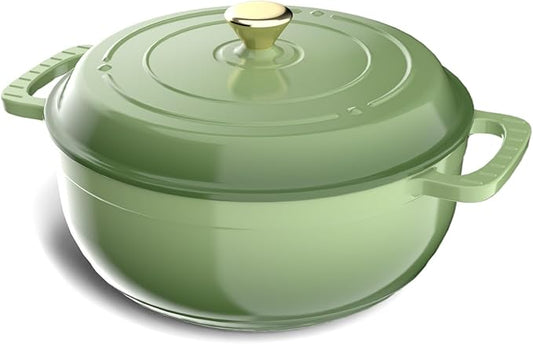 ROVSUN Enameled Cast Iron Round Dutch Oven, 7.5QT Pot with Lid &Dual Handles with Silicone Gloves,Oven Safe up to 500°F, Heavy-Duty Pre-Seasoned Cookware for Bread Baking, Braising, Stews, Roasting, Sage Green