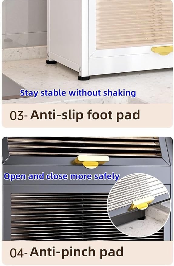 Modern Countertop Storage Cabinet with Acrylic Doors, Multi-Layer Metal Spice Organizer Rack with Knife Holder, Utensil Cage, Hooks, Compact Kitchen Dish Cabinet(Black,16.1 X 8.5IN X 22.4IN)