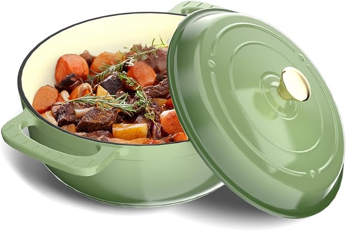 Bonnlo 6QT Round Dutch Oven, Enameled Cast Iron Dutch Oven Pot with Lid & Dual Handles, Oven Safe Up to 500° F, for Sourdough, Bread Baking, Stews and Roasting, Green