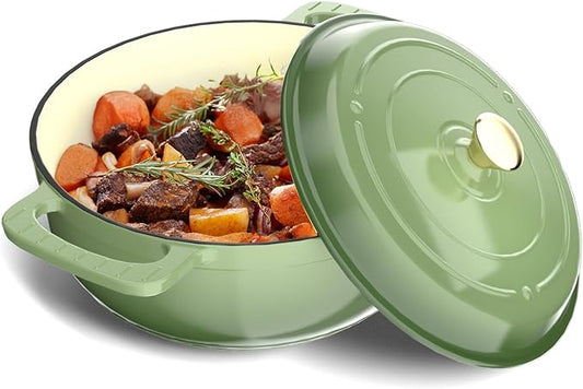 Bonnlo 6QT Round Dutch Oven, Enameled Cast Iron Dutch Oven Pot with Lid & Dual Handles, Oven Safe Up to 500° F, for Sourdough, Bread Baking, Stews and Roasting, Green