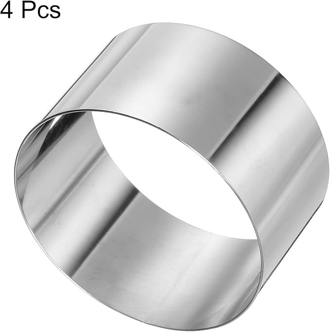 HARFINGTON 4PCS Round Cake Ring 3.5 x 2 Inch Seamless Stainless Steel Pastry Mousse Dessert Ring Mirror Coating for Baking Cooking Making Tool