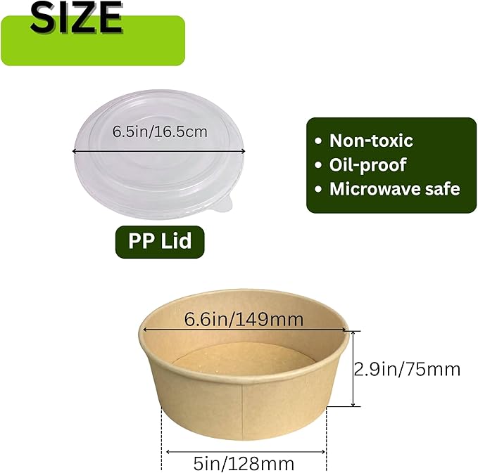 34oz Disposable Round Paper Bowls with Lid, 50 Sets Deli Container Box Spillproof Microwave & Freezer Safe, To Go Meal Prep Container for Lunch Work Meal, Sturdy for Picnic Camp Family