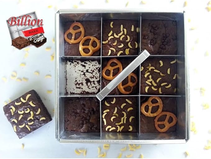 Stainless Brownie Cutter 8,9,10,11,12 Inch Heavy Duty Baking Pan with Slicer Ensures Perfect Crispy Edges for Oven Baking - Bakeware Cake Portion Cutter (Cutter 9x9" 9 Pcs.)