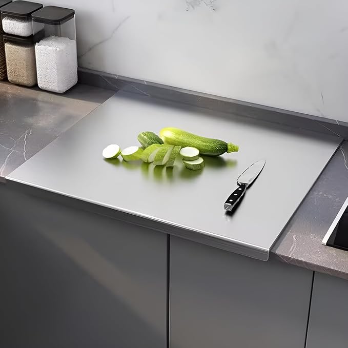 Stainless Steel Cutting Boards for Kitchen, Lipped stainless steel cutting board. Large cutting board suitable for meat, fruits, vegetables, bread, and baking (50 x 50cm / 19.7"L x 19.7"W)