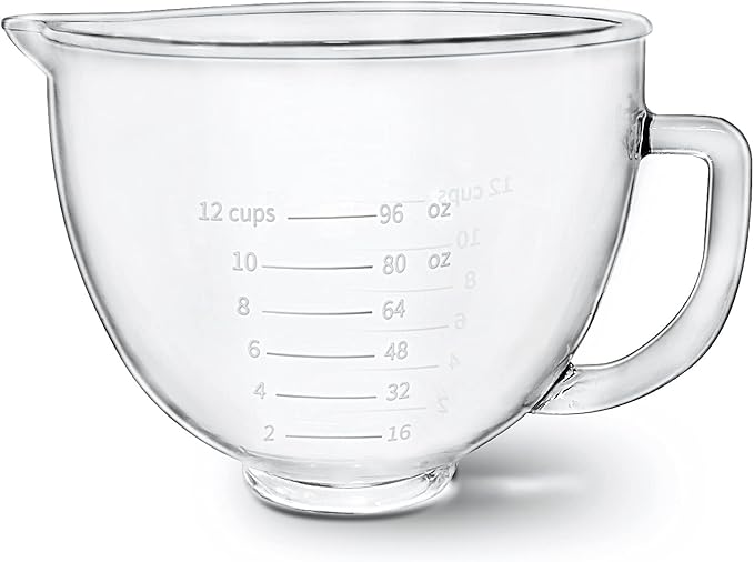 Glass Bowl Compatible With KITCHENAID Stand Mixer,5QT,With Red Lid Compatible with Artisan 5KSM125, 5KSM150, 5KSM175, 5KSM7580, KSM150, RRK150 and More Models for Simple Attachment