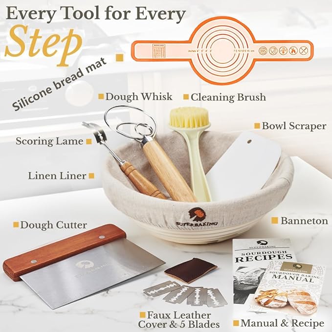 5QT Cast Iron Dutch Oven with Lid and with Double Handle for Bread Baking,Cast Iron Skillet Cooking Pan Heat Resistant,Non-Stick, Includes Bread Baking Supplies and Cleaning Brush.