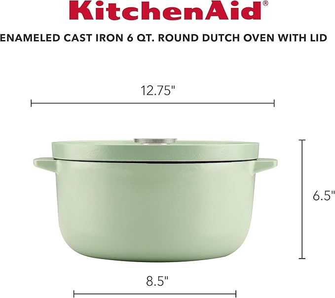 KitchenAid Enameled Cast Iron Dutch Oven/Casserole, 6 Quart, Pistachio