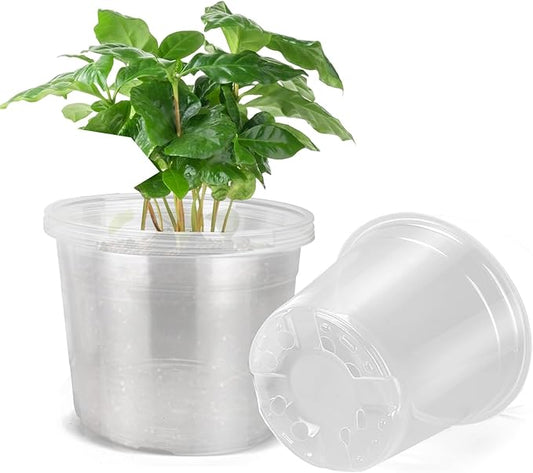 10 Inch Large Clear Nursery Pots with Drainage, 5 Pack Plastic Pots for Plants, Ideal Seedling Pots and Plant Pots for Vegetables, Orchids, Aloe, Indoor Outdoor Use (10 inch-5 Pack)