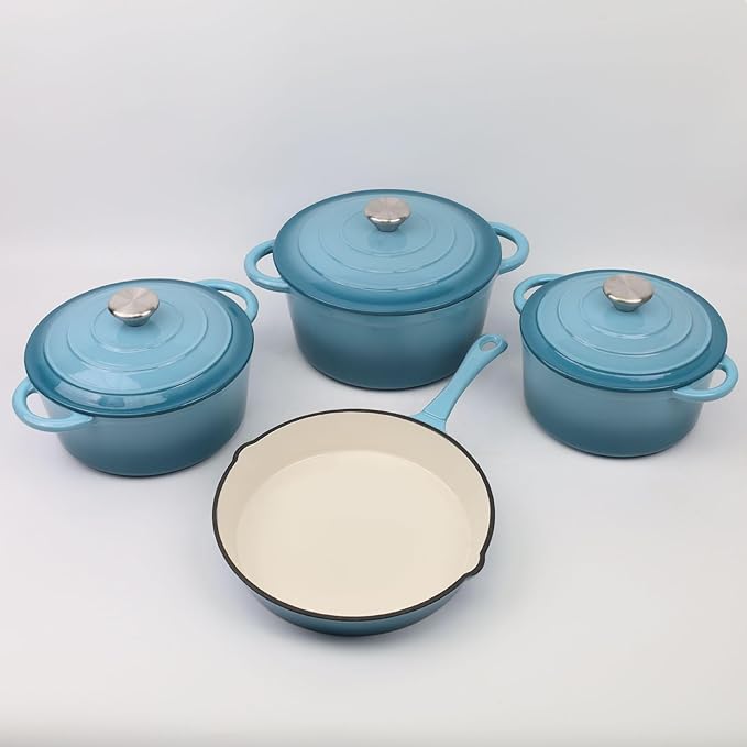 Enameled Saucepan with Lid, Non Stick Cast Iron Sauce Pan, Dutch Oven Pot (Peacock Blue, 2 Quarts)