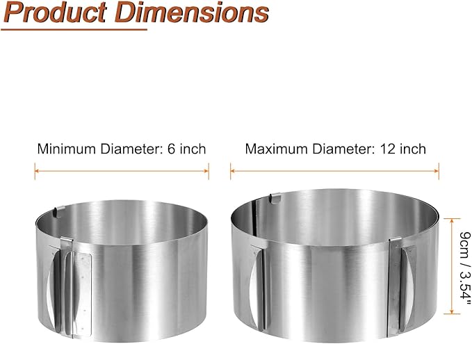 HARFINGTON 6" to 12" Cake Ring 9cm High Adjustable Round Cake Ring Stainless Steel Mousse Baking Moulds Bakeware Supplies for Baking Cooking Making Tool