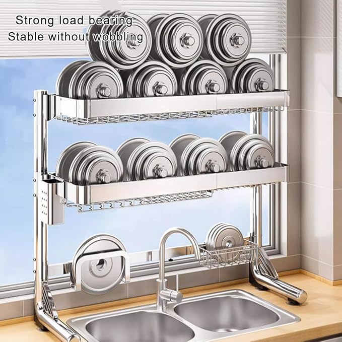 Adjustable Dish Drying Rack Over Sink (21-33") 3 Tier, Large Capacity Kitchen Counter Dish Drying Rack Stainless Steel Drainer for Kitchen Storage Organization