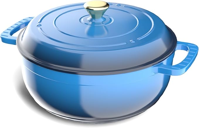 ROVSUN Enameled Cast Iron Round Dutch Oven, 7.5QT Pot with Lid &Dual Handles with Silicone Gloves,Oven Safe up to 500°F, Heavy-Duty Pre-Seasoned Cookware for Bread Baking, Braising, Stews, Roasting,Blue