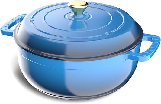 ROVSUN Enameled Cast Iron Round Dutch Oven, 7.5QT Pot with Lid &Dual Handles with Silicone Gloves,Oven Safe up to 500°F, Heavy-Duty Pre-Seasoned Cookware for Bread Baking, Braising, Stews, Roasting,Blue