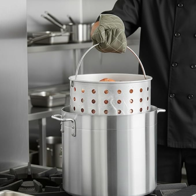 TrueCraftware- 32 qt. Aluminum Steamer Basket 12-1/4" x 10-1/2" fits 32 qt. Stock Pot- Steamer Cookware Basket Insert Steamer Basket Insert for Veggie Fish Seafood Cooking