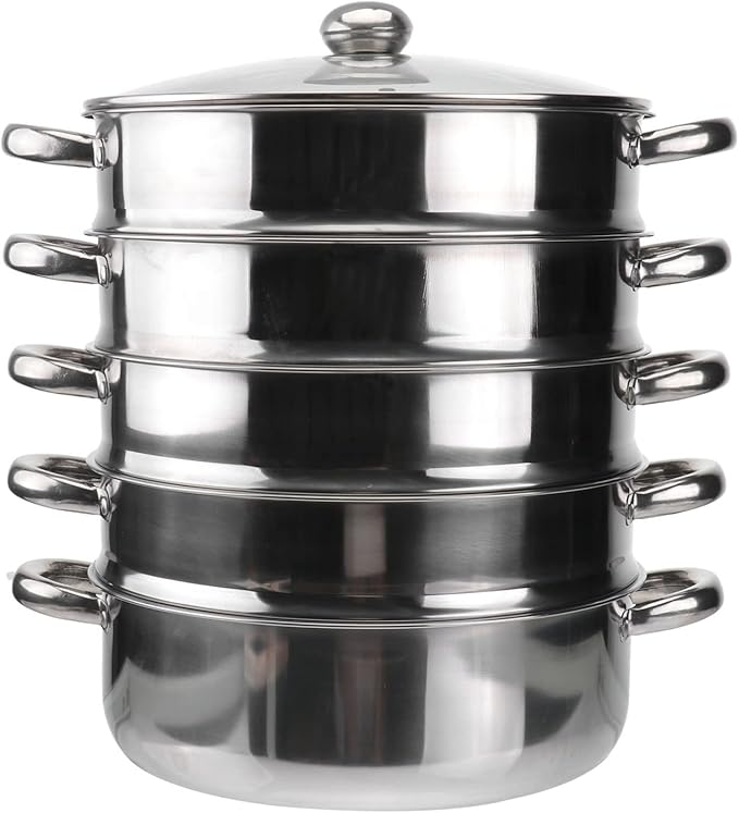YARNOW 5 Tier Stainless Steel Steamer Pot 14.7 Inch Multifunctional Stockpot for Soup Cooking Large Dishwasher Safe Kitchen Steamer
