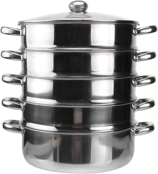 YARNOW 5 Tier Stainless Steel Steamer Pot 14.7 Inch Multifunctional Stockpot for Soup Cooking Large Dishwasher Safe Kitchen Steamer