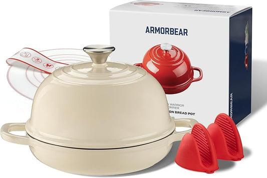 Dutch Oven for Bread Baking-5QT Cast Iron Sourdough Dutch Oven Pot with Lid, Enameled Round Cast Iron Bread Pot with Dome Lid for Homemade, Gifts for Sourdough Bakers, White