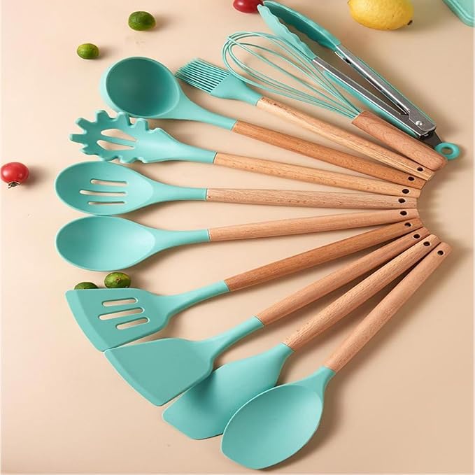 19 Pieces Kitchen Utensils and Knife Set with Block, Inldued 9 Pieces Silicone Cooking Utensils Set 5 Pieces Sharp Stainless Steel Chef Knives Scissors Whisk Tongs and Cutting Board (BEIGE)