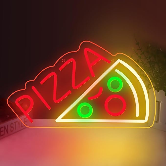 Pizza Neon Sign for Wall Decor Pizza Shaped Neon Sign for Pizzeria Food Powered Dimmable Letter Led Light Up Signs for Business Shop Restaurant Kitchen Store Party Food Decor