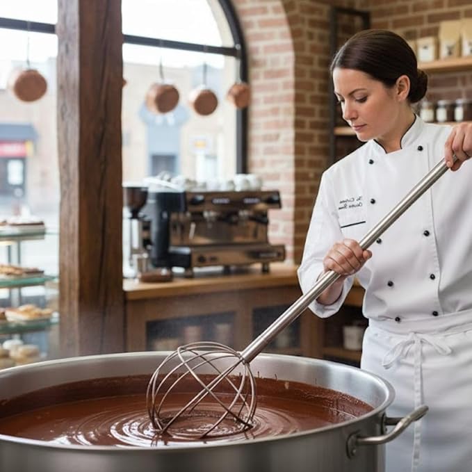 Soro Essentials- 48” Stainless Steel Kettle Whip- 8" Diameter Ball Head Whisk for Cooking Beating Blending Stirring Ingredients Mixing Sauces Baking Tools for Cake Bread Pizza Pastry Biscuits