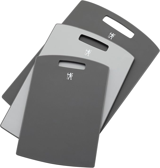 HENCKELS Cutting Board Set, 3-Piece Plastic Kitchen Chopping Boards with Gray Trim, Non-Slip Silicone Feet, BPA-Free, Dishwasher Safe