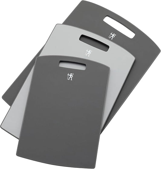 HENCKELS Cutting Board Set, 3-Piece Plastic Kitchen Chopping Boards with Gray Trim, Non-Slip Silicone Feet, BPA-Free, Dishwasher Safe