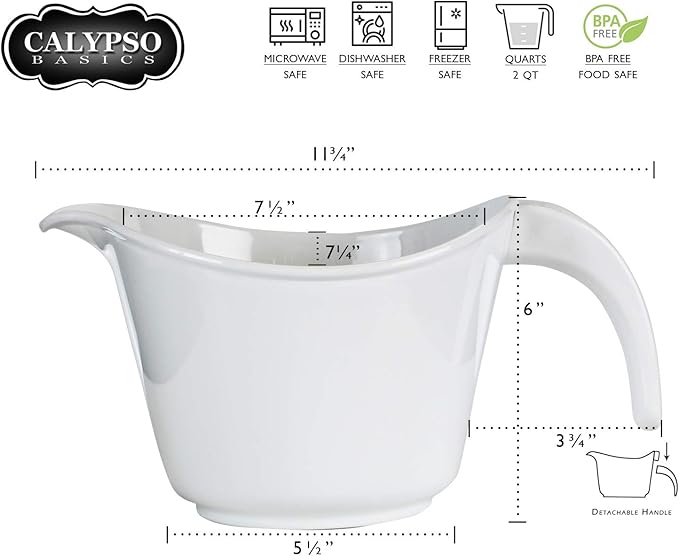 Reston Lloyd, Batter Bowl With Pour Spout, Non-Slip Base, Erogonomic Space Saving Detachable Handle, 2 QT Heavy Duty BPA-Free Microwave & Dishwasher Safe, Indigo