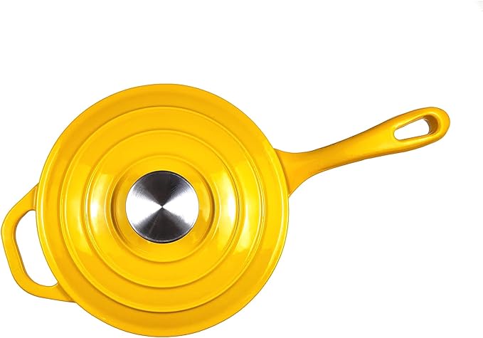HAWOK 2 qt Enameled Cast Iron Saucepan, 7 inch with Lid, Yellow