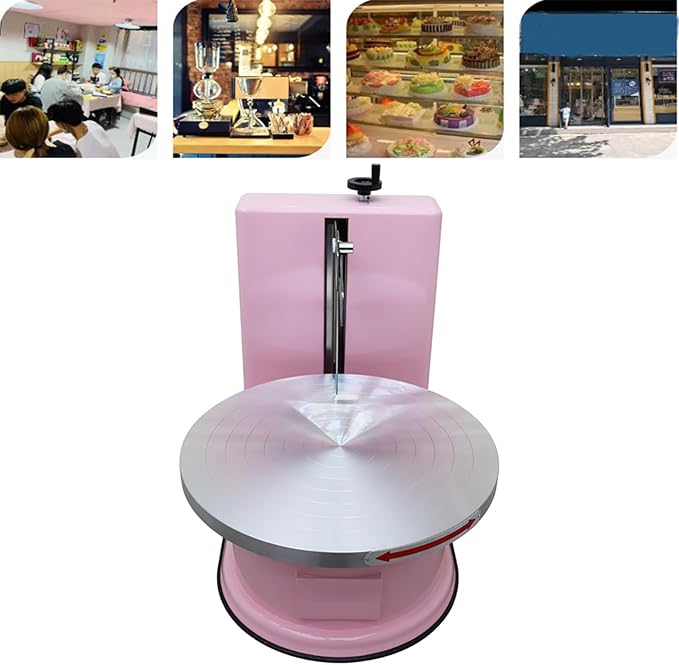 INTSUPERMAI Cake Cream Spreading Coating Smearing Machine Cake Decorating Machines Baking Tools Birthday Cake Cream Spreading Machine 110V for 4-16 inch Cake Pink Color