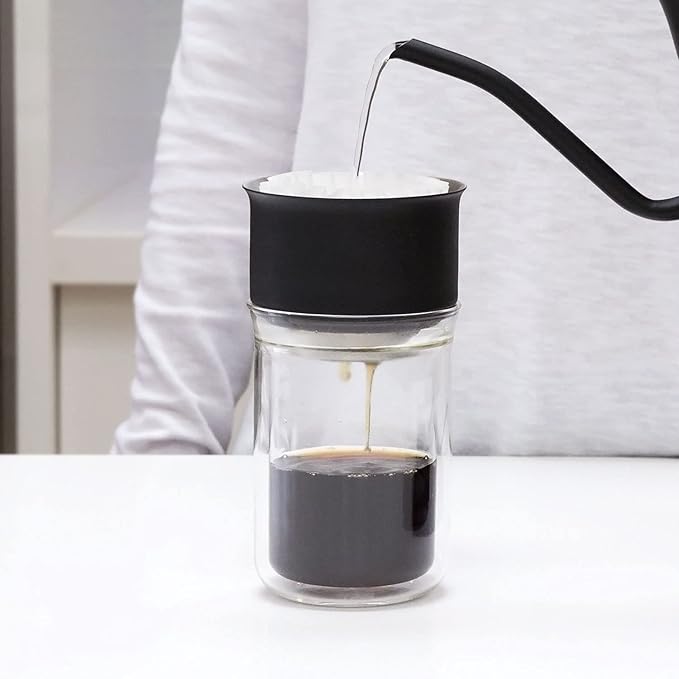 Fellow Stagg Pour-Over Dripper & Double Wall Glass Kit 10 oz [X], Stainless Steel, Includes 15 Coffee Brewing Papers