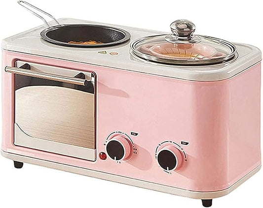 5L 4-in-1 Mini Oven, Household Multifunctional Breakfast Machine Electric Oven Frying, Adjustable 60-minute Timer, Pink