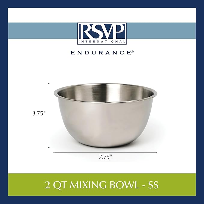 RSVP International Endurance Stainless Steel Mixing Bowls, 2 Quart