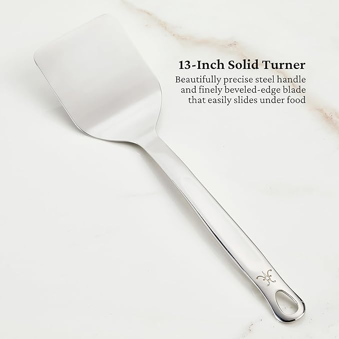 Hestan Provisions Chef's Tools, Essential Set (5-Piece), Stainless Steel Solid Spoon, Ladle, Pasta Fork, Turner/Spatula, Fish Spatula