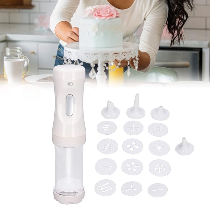 Cookie Press Gun Kit for Baking, Electric Cookie Press Gun Press Cookie Maker with 9 Cake Discs and 1 Icing Tip Baking Tools for Cookie Cake Decorating