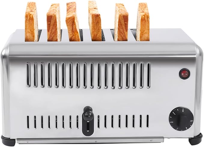 6 Slice Toaster Bread Baking Machine, Stainless Steel Toasters Digital Timer, Wide Slot and Removable Crumb Tray, Commercial Toaster for Precise Timing Restaurant/Home, 1680W