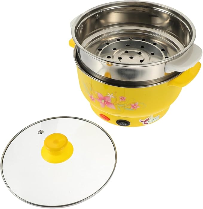 GLEAVI Electric Hot Pot with Double Layers Stainless Steel Steamer Pot for Cooking and Boiling Multifunctional Stockpot for Home and Office Compact 7.87 Inch Size