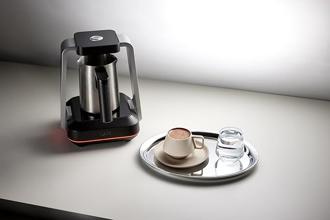 SAKI Turkish Coffee Maker, Electric with Open Form Design, SandBrew Technology, Peak Foam Detection, 100% Plastic-Free Stainless Steel, Dishwasher Safe, 1-5 Cup, 120V - Black