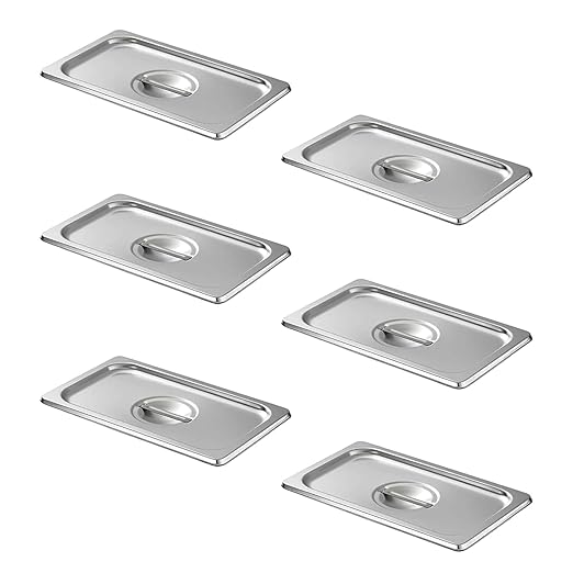 Aplancee Hotel Pan Lids 6 Pack– Fits 1/4 Size Stainless Steel Steam Table Pans, Anti-Jam Food Pan Cover for Catering, Buffet Use, Kitchen Prep, Dishwasher Safe