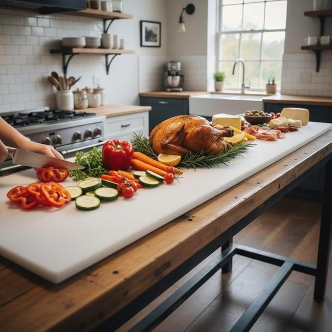 Commercial Cutting Board, Plastic Poly Kitchen Board Dishwasher Safe, Heavy Duty Food Prep Surface for Restaurant Use (72"L x 8.88"W x 0.57"Th)