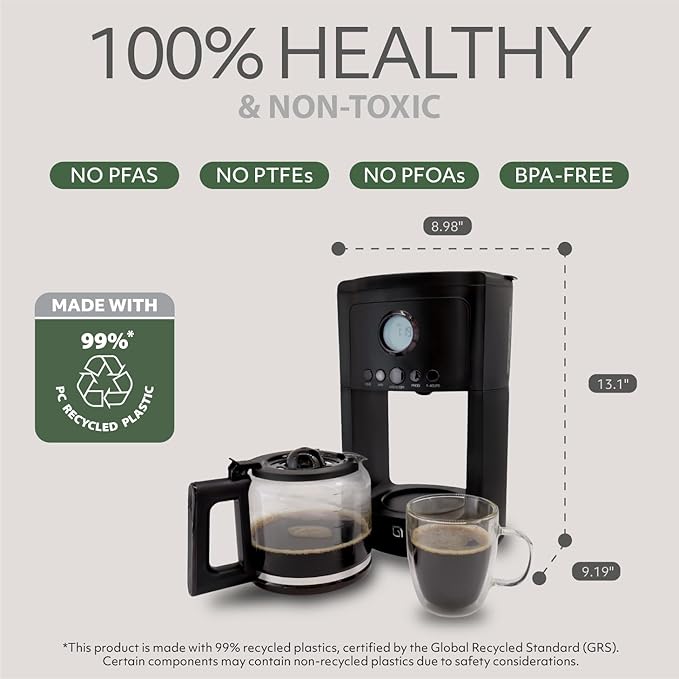 WILLOW Eco Series 12 Cup Drip Coffee Maker, 24 HR Programmable Coffee Maker with Glass Coffee Pot, Removable Filter Basket, Keep Warm Function & Auto Shut-off, Coffee Machine with Digital Display