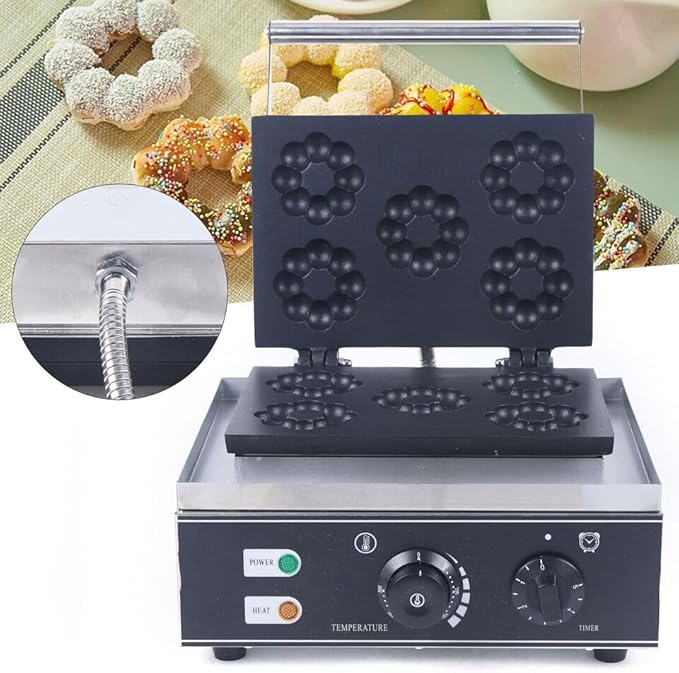 Commercial Non-Stick Waffle Donut Machine Plum Flower 5 Holes Double-Sided 1500W Electric Doughnut Maker For Baking Delicious Donuts （Mini Donut Size）