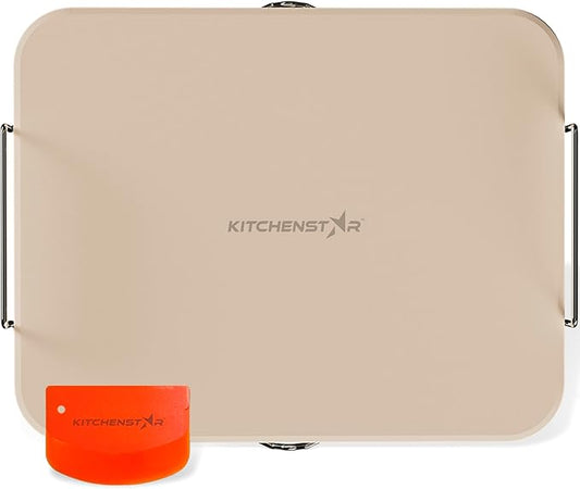 KitchenStar 15x12-inch Pizza Stone for Oven & BBQ Grill with Handles, Rectangular, 5/8" Thick - Natural Cordierite, 1800°F Resistant, Baking Stone Set with Stainless Steel Rack & Plastic Scraper Tool