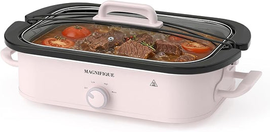 4-Quart Slow Cooker with Casserole Manual Warm Setting - Perfect Kitchen Small Appliance for Family Dinners, Dishwasher Safe Crock, Pink