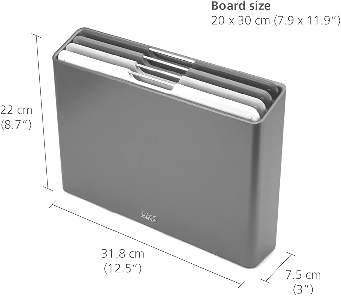 Joseph Joseph Folio 4-Piece Colour coded Cutting Board Set, Slimline case for organized Kitchen storage, Graphite